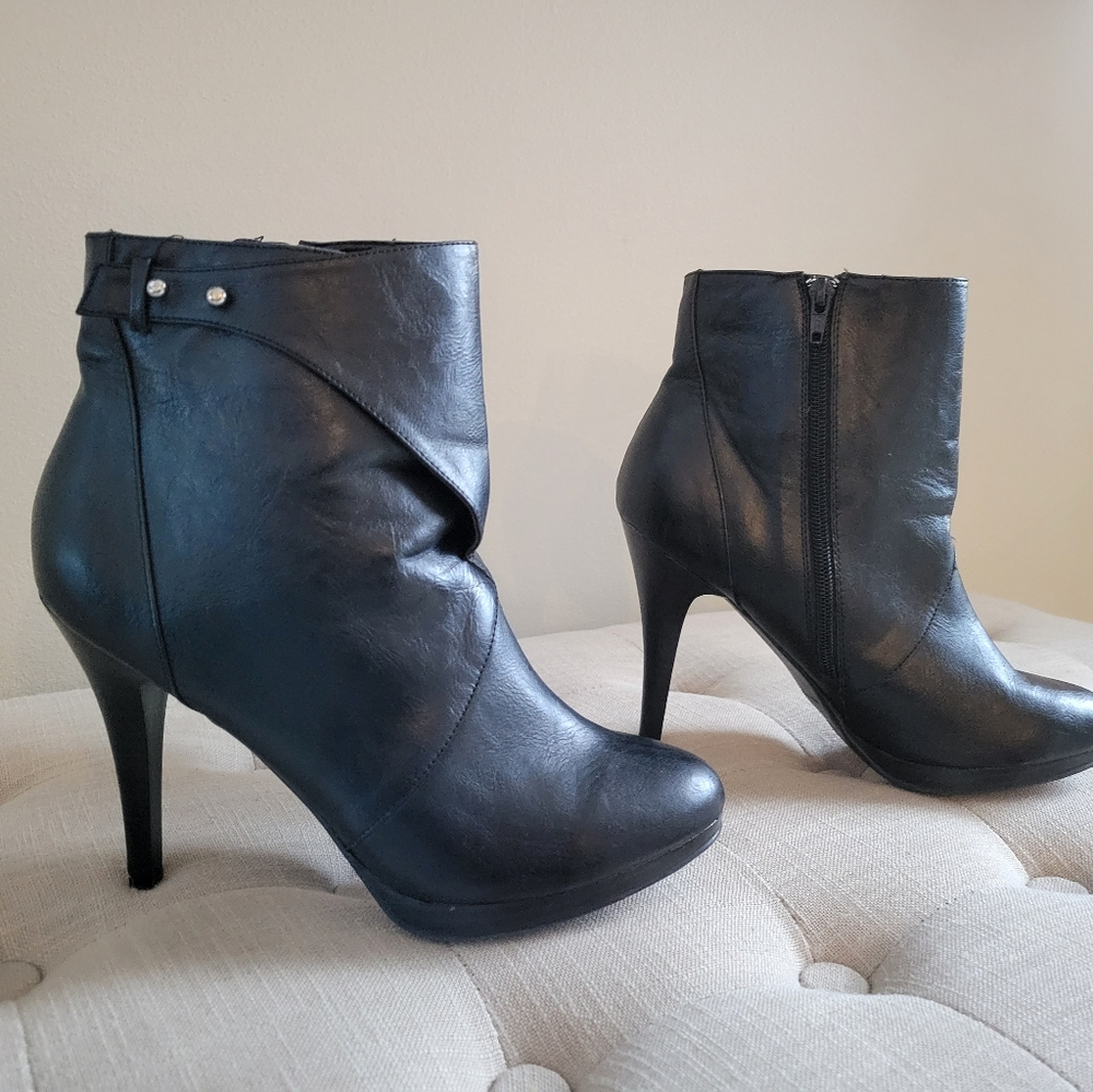 Black booties, size 9.5, 4" heel